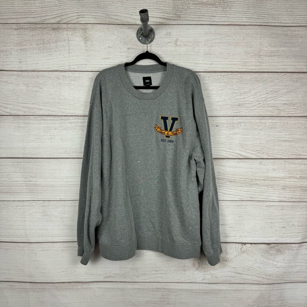 Vans Men's Cozy Heather Gray Embroidered Patch Varsity Sweatshirt Size XXL